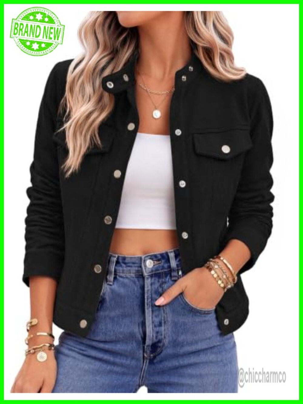 Faux Suede Cropped Jacket Snap Button Pockets Casual Fall Shacket